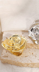 Yima Adjustable Metal Rose Flower Ring - Gold